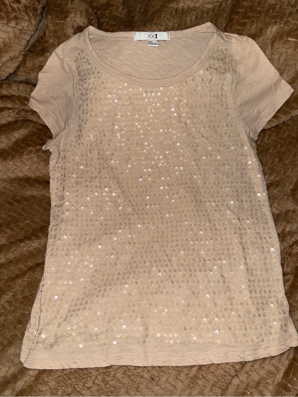 Forever 21 Blush Sequin Short Sleeve Scoop Neck Top